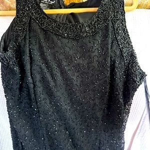 Formal party black beaded dress, full length good shape previously owned